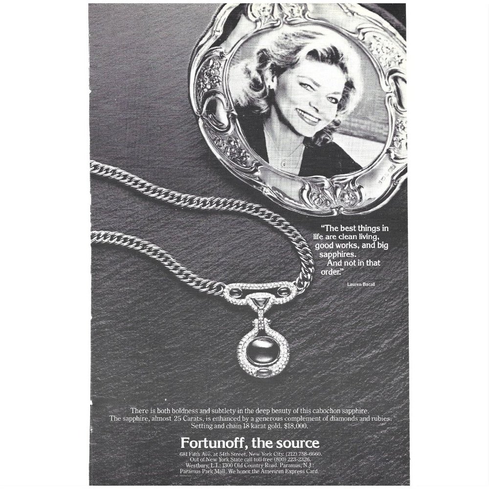 Lauren Bacall Fortunoff Jewelery Silver AD 1980s Vintage Print Ad